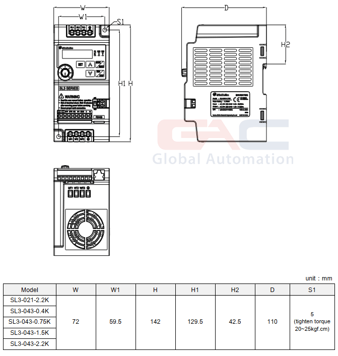 Bản vễ phác họa Biến tần Shihlin SL3