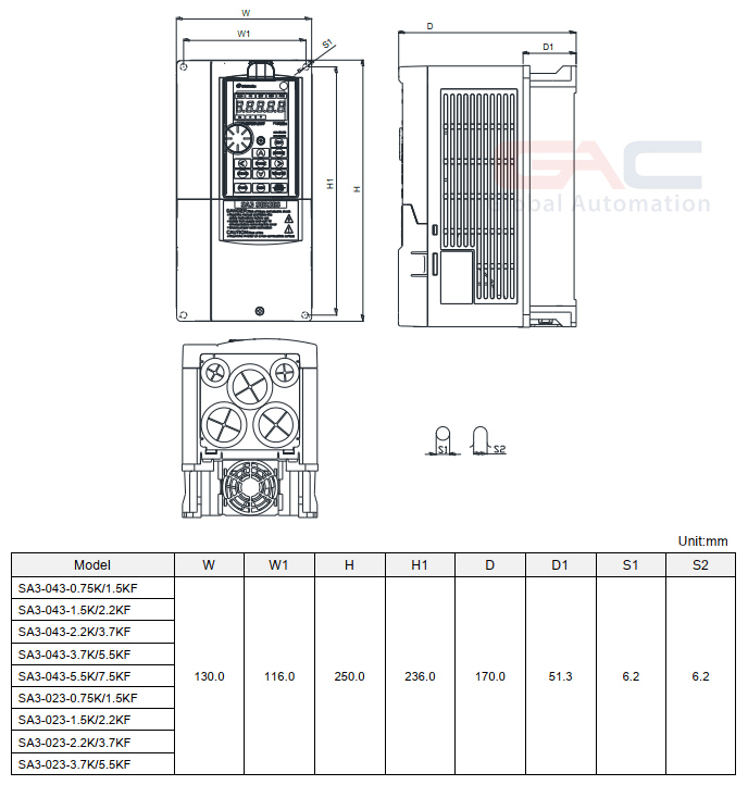 Bản vẽ phác họa biến tần Shihlin SA3